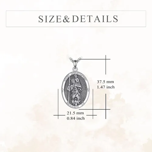 Vista 6 de Collar de Santo Patrón Plata de Ley 925 Colgante Medallón Amuleto Ovalado con Cadena de 22+2 Pulgadas Regalo de Joyería para Hombres y Mujeres