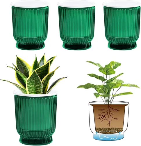Vista 13 de T4U Macetas de riego automático para plantas de interior de 4 pulgadas Transparente