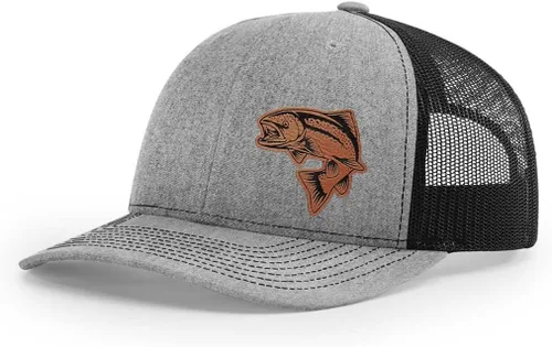 Vista 9 de Sombrero de pesca de salmón con parche de cuero grabado láser Richardson 112 Snapback Trucker Cap