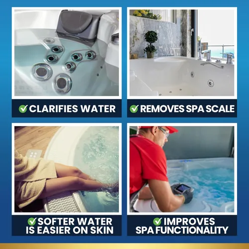 Vista 5 de ADIOS! Eliminador de Calcio de Agua Dura para Bañera de Hidromasaje con Clarificador de Sarro y Manchas, Suaviza, Trata y Reduce los Depósitos