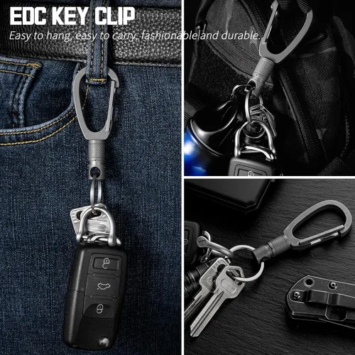 Vista 5 de TIMULTI Clip de llavero de titanio, Clip de llave EDC, llavero giratorio desmontable de liberación rápida, gancho de llavero, soporte para llavero