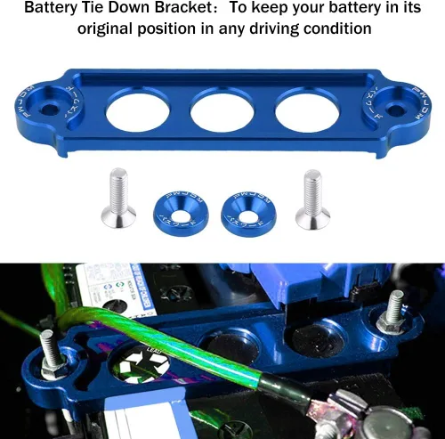 Vista 2 de Fydun Soporte de amarre de batería, batería de carreras de coches, bloqueo de soporte de sujeción anodizado para Civic/CRX 1988-2000 (azul)