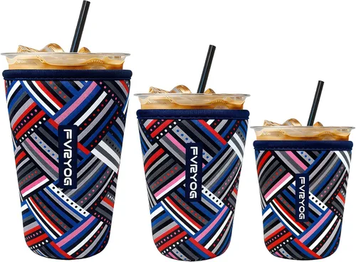 Vista 123 de Fundas de neopreno reutilizables aisladas para café helado, fundas para tazas de café helado, fundas para bebidas heladas y calientes