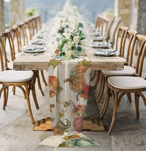 Vista 4 de Double Love Fall Autumn Pumpkins Chiffon Table Runner 55 Inches Long, Voile Sheer Tulle Runner for Rustic Wedding Reception Bridal Shower