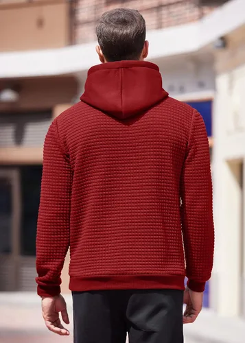 Vista 4 de COOFANDY Sudadera con capucha para hombre, de manga larga, a la moda, para gimnasio, atlética, a cuadros, jacquard, con bolsillo