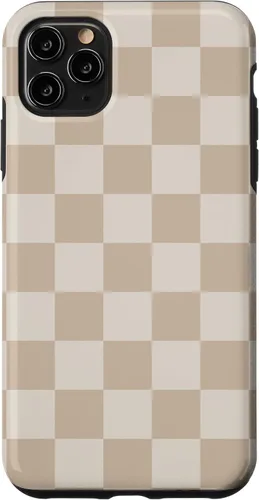 Vista 13 de iPhone 16 Vanilla Blanco café crema a cuadros ajedrez patrón clásico caso