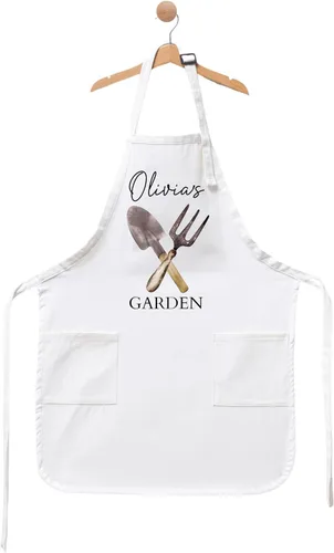 Vista 3 de Delantal de jardín personalizado con nombre: delantal de jardinería personalizado para mujeres, hombres y niños, delantal ajustable hecho a mano