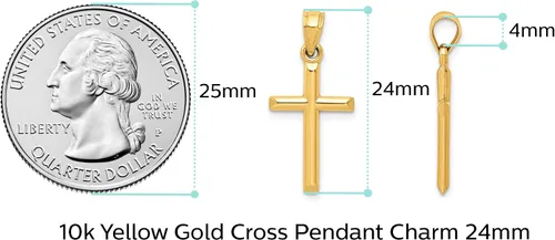 Vista 8 de Colgante de cruz de oro amarillo de 10 quilates pequeño 1 pulgada 0945in x 0472in Regalos de joyería para mujeres esposa mamá regalos