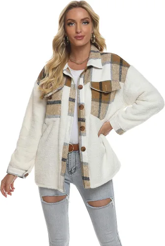 Vista 2 de Tanming Camisa de franela cepillada a cuadros con botones para mujer