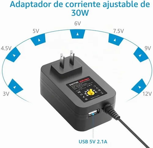 Vista 2 de SHNITPWR 30W Fuente de alimentación universal 3V 4.5V 5V 6V 7.5V 9V 12V Adaptador variable ajustable AC/DC con puerto USB de 5V 2.1A, convertidor
