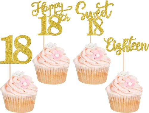 Vista 47 de Rsstarxi Paquete de 24 adornos con purpurina para cupcakes de 30 cumpleaños, treinta y 30 fabulosas selecciones de cupcakes, decoraciones para feliz