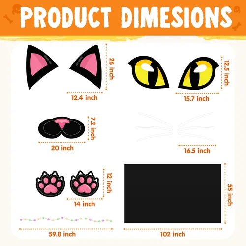 Vista 3 de JOYIN Kit de decoración de Halloween para maletero o golosinas, lindas calcomanías de gato de Halloween, decoraciones negras para SUV, puerta