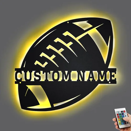 Vista 12 de Regalos personalizados de fútbol para niños con nombre personalizado con luz nocturna LED, letrero de pared de fútbol de neón con 16 colores que