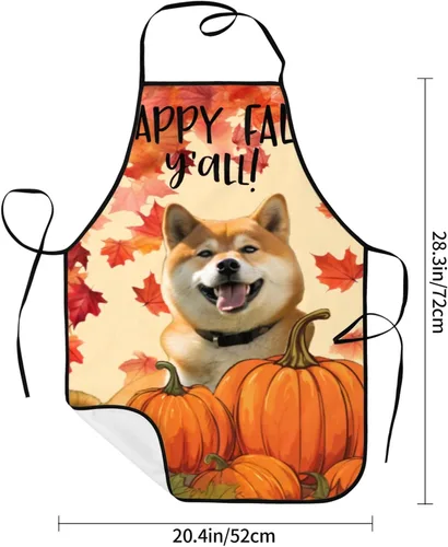 Vista 6 de nopicsn Happy Fall Y'all Dog Shiba Apron for cooking with Pockets Women Men Kitchen Chef Funny Aprons