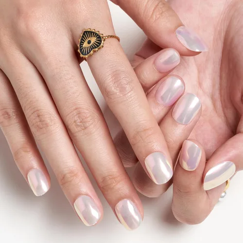Vista 2 de GLAMERMAID - Uñas postizas cortas a presión con perlas blancas, uñas Perla Angélica