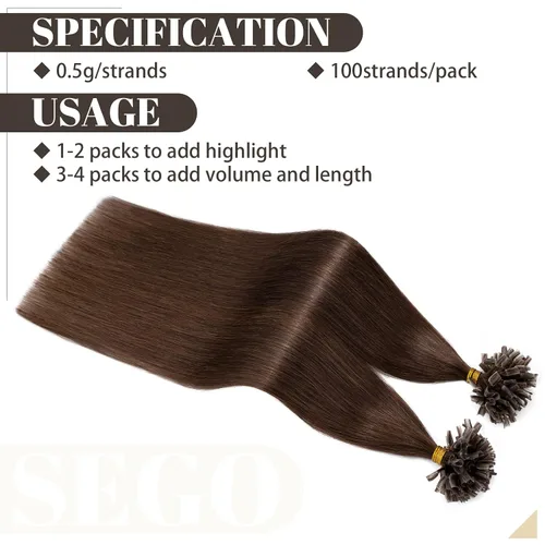 Vista 253 de SEGO Extensiones de cabello humano con micro cuentas, extensiones de cabello humano con micro bucle, lacio, natural, fusión fría, 1.76 oz/paquete