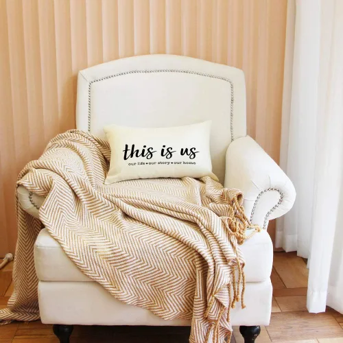 Vista 3 de Ogiselestyle Fundas de almohada de granja con frase "This is us" de 12 x 20 pulgadas, fundas de almohada lumbares decorativas para el hogar, funda