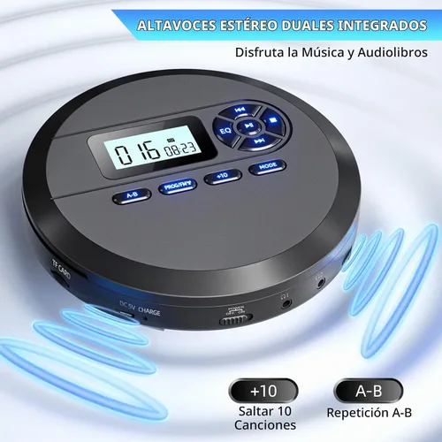 Vista 2 de DESOBRY Reproductor de CD portátil con altavoces y transmisor FM