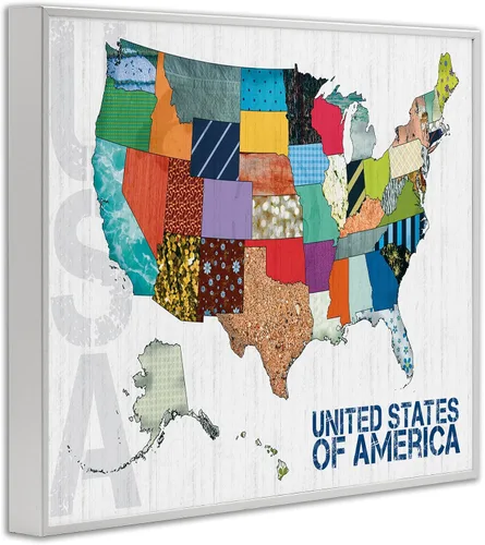 Vista 2 de Stupell Industries Estados Unidos de América Mapa Acolchado Patrón Fronteras