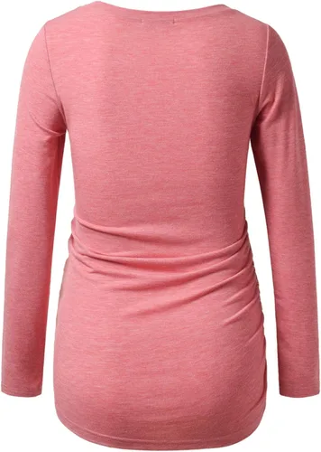 Vista 2 de GINKANA Camisa de maternidad de manga larga básica Top Ruch Lados Botones Camiseta para embarazadas