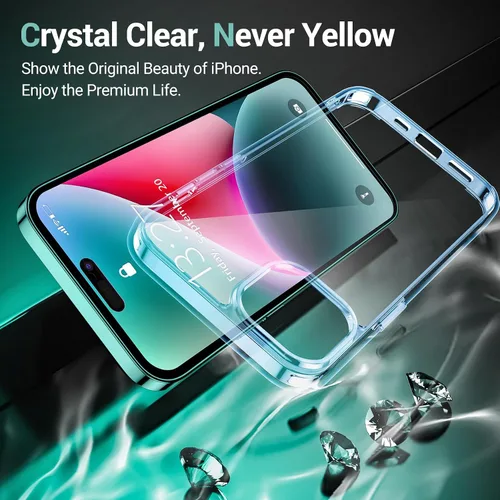 Vista 2 de Funda compatible con iPhone 15 Plus de 6.7 pulgadas, transparente, no amarillea, ultrafina, protección contra caídas de grado militar, a prueba