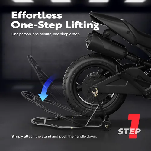 Vista 5 de SPECSTAR Soporte universal para motocicleta, capacidad de 441 libras de elevación de rueda trasera con carrete de basculante ajustable U+L, soporte