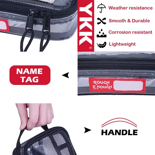 Vista 8 de Rough Enough - Juego de bolsas de aseo transparentes para viajar con asa, Neceser transparente para viajar