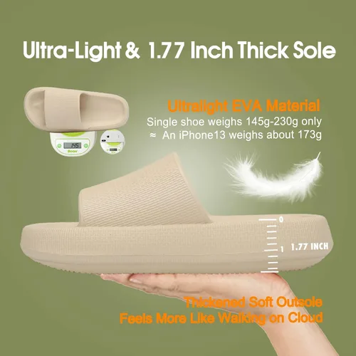 Vista 5 de EQUICK Pantuflas de almohada Cloud Slides para mujeres y hombres, pantuflas de ducha y de baño, ultrasuaves, suela gruesa acolchada