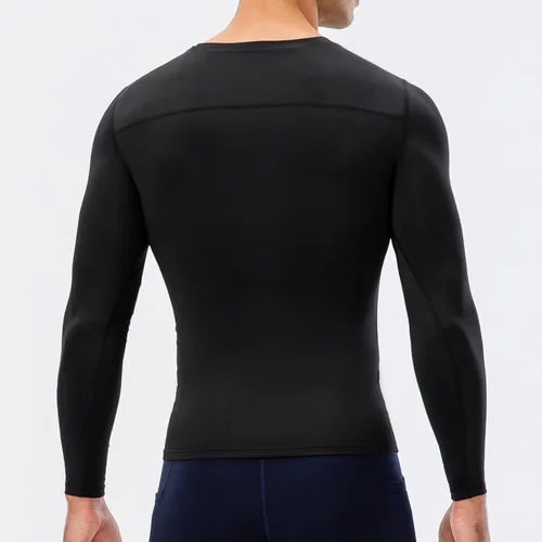 Vista 4 de Camiseta de compresión para hombre, de manga larga, atlética, para entrenamiento, camiseta deportiva activa, camiseta interior de ajuste seco