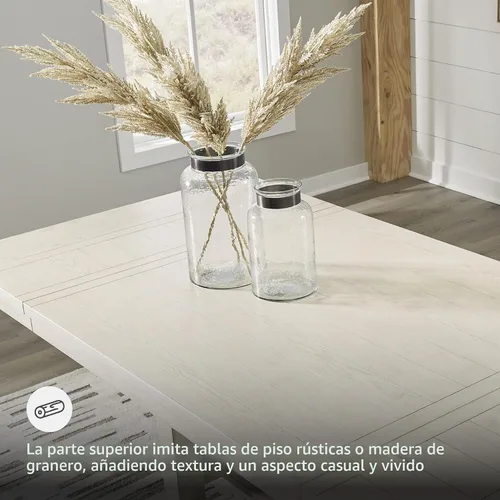 Vista 4 de Signature Design by Ashley Robbinsdale - Mesa extensible para comedor con centro abatible removible, estilo casual, con base de caballete, madera