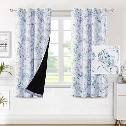 Vista 60 de H.VERSAILTEX - Cortinas 100% blackout con estampado floral de cattleyas, 45 pulgadas de largo, juego de 2 paneles térmicos con forro negro, a prueba