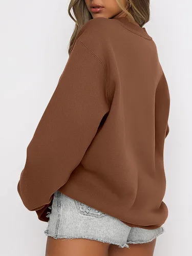 Vista 2 de ANRABESS Sudadera de manga larga para mujer, casual, cuello redondo, ajuste holgado, sudadera con capucha de forro polar para otoño
