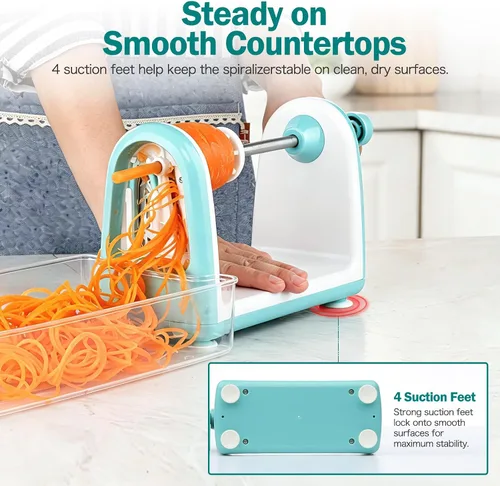 Vista 5 de Ourokhome Espiralizador de espaguetis para hacer fideos de calabacín, cortador de verduras de 5 cuchillas para fideos vegetales y chips rizados