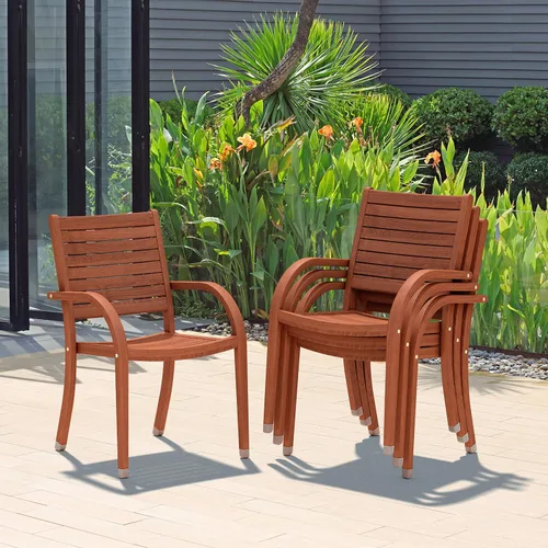 Vista 4 de Brampton Patio Brampton Coventry - Juego de comedor rectangular de 5 piezas, acabado de teca oscura y sillas apilables, ideal para patio y exteriores