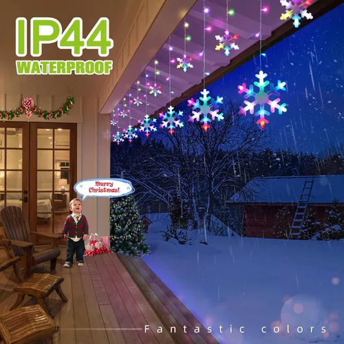 Vista 5 de JOFIOS Luces de Copo de Nieve de Navidad para Exteriores, 16.73 pies Luces LED de Carámbanos de Navidad para Exteriores con 20 Gotas, Luces