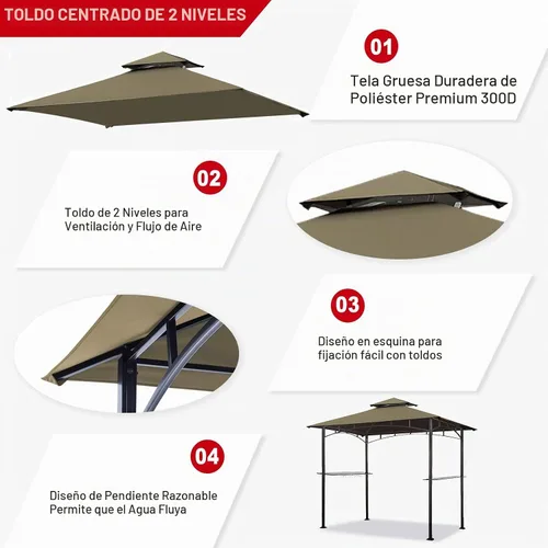 Vista 4 de Eurmax USA Cubierta de Reemplazo para Cenador de Parrilla de Alto Rendimiento 5x8, Toldo para Refugio de Barbacoa (Cacao)