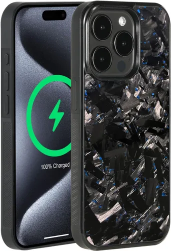 Vista 9 de Grip Series - Funda para iPhone 15 con fibra de carbono forjada real, diseño de bordes agarres, imanes integrados, compatible con cargadores y Negro