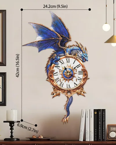 Vista 2 de Rompecabezas de madera 3D para adultos, kit de modelo de reloj de dragón azul con péndulo, rompecabezas 3D para adultos, kit de reloj de pared DIY
