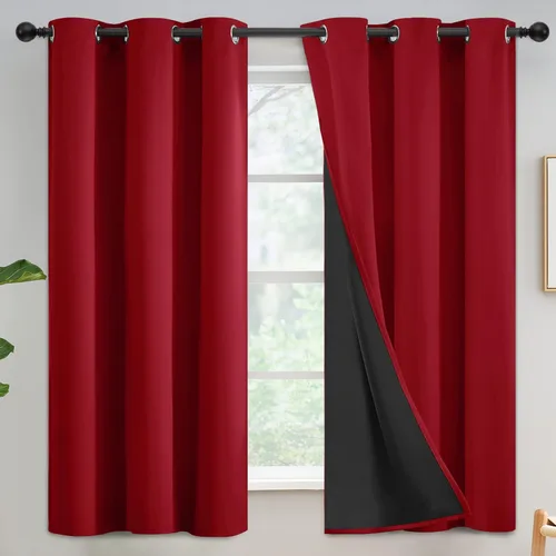 Vista 11 de Yakamok Cortinas 100% opacas para dormitorio, 63 pulgadas de largo, cortinas de bloqueo de luz total con respaldo negro, paneles de ojales sólidos