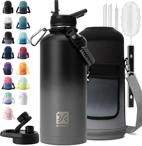 Vista 100 de DYSANKY Botella de agua aislada de 32 onzas, metal al vacío de acero inoxidable grueso, jarra de agua deportiva portátil para gimnasio y senderismo