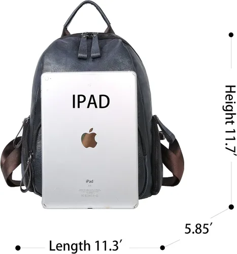 Vista 4 de Iswee Mochila de cuero retro para mujer, bolso pequeño, bonito antirrobo, casual, suave, mochila de viaje universitario, bolsa escolar, Negro
