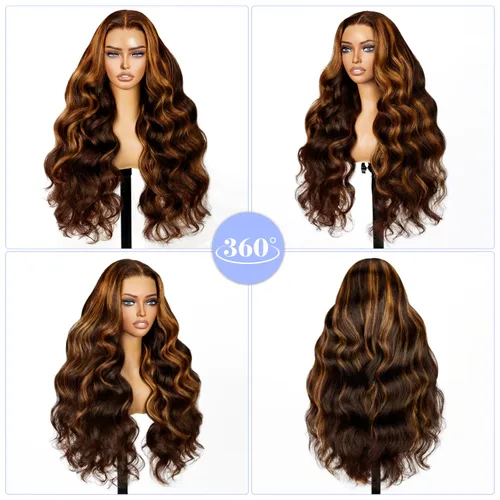 Vista 4 de 13x6 Honey Blonde Ombre Lace Front Wigs Human Hair Highlight Wig
