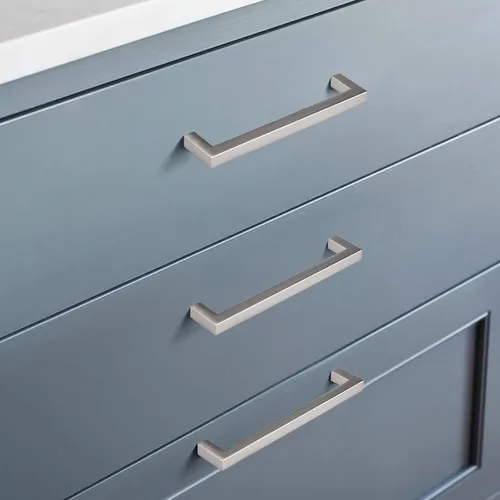 Vista 5 de GOBEKOR Paquete de 10 manijas sólidas de níquel cepillado para gabinetes de cocina con orificios centrales de 5 pulgadas, tiradores de cajón