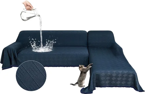 Vista 12 de Fundas impermeables para sofá modular en forma de L, 2 piezas, lavable, en forma de L, protector de muebles acolchado de jacquard para perros, Gris