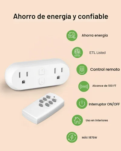 Vista 5 de HBN - Enchufe con control remoto inalámbrico con 2 controles de interruptor individuales, enchufes de diseño compacto hasta 100 pies de alcance