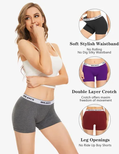 Vista 2 de Molasus Calzoncillos tipo bóxer de algodón para mujer, paquete de 4