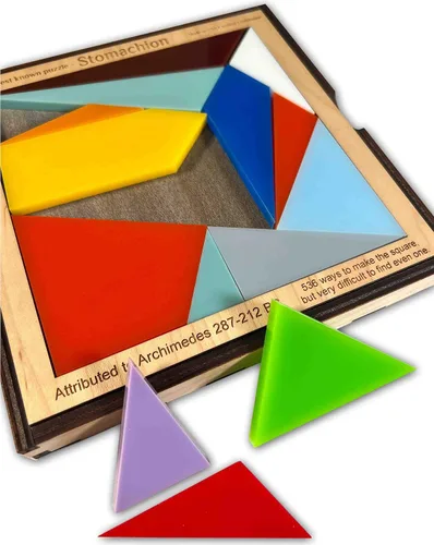 Vista 2 de Creative Crafthouse - Rompecabezas de estomacón para adultos, Arquímedes Acrylic tiles in a solid wood frame and tray. Rebuild the 7.5 inch square