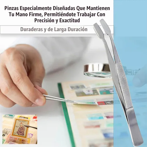 Vista 2 de A2Z-2 pinzas de punta plana con punta dentada roma, pinzas de alimentación de acero inoxidable con puntas anchas rectas y anguladas, pinzas
