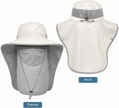 Vista 4 de LCZTN - Sombrero de protección solar de ala ancha, sombrero de pesca con solapa para cara y cuello, protección UPF 50+ Beige