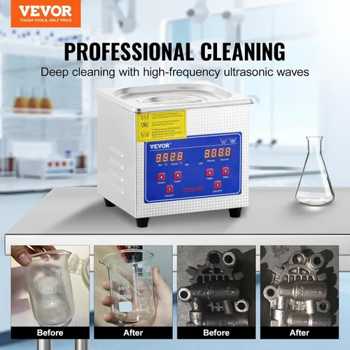 Vista 2 de VEVOR Limpiador ultrasónico 1.3L Limpiador ultrasónico profesional con temporizador digital 40kHz Excelente máquina de limpieza ultrasónica 110V